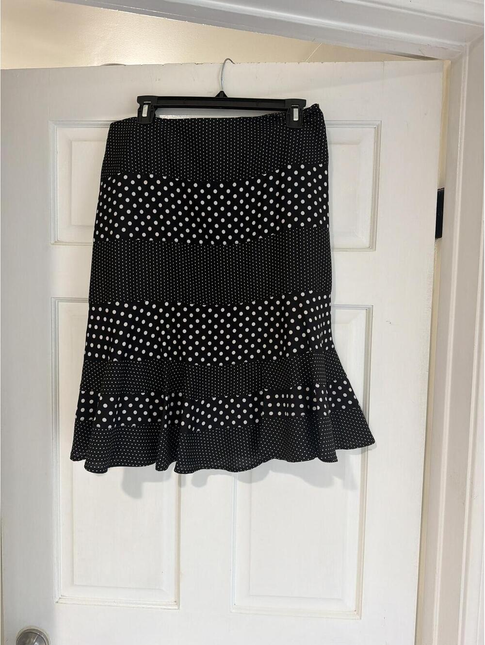 Karl Lagerfeld Paris Black and White Polka Dot Flared Skirt Size 8